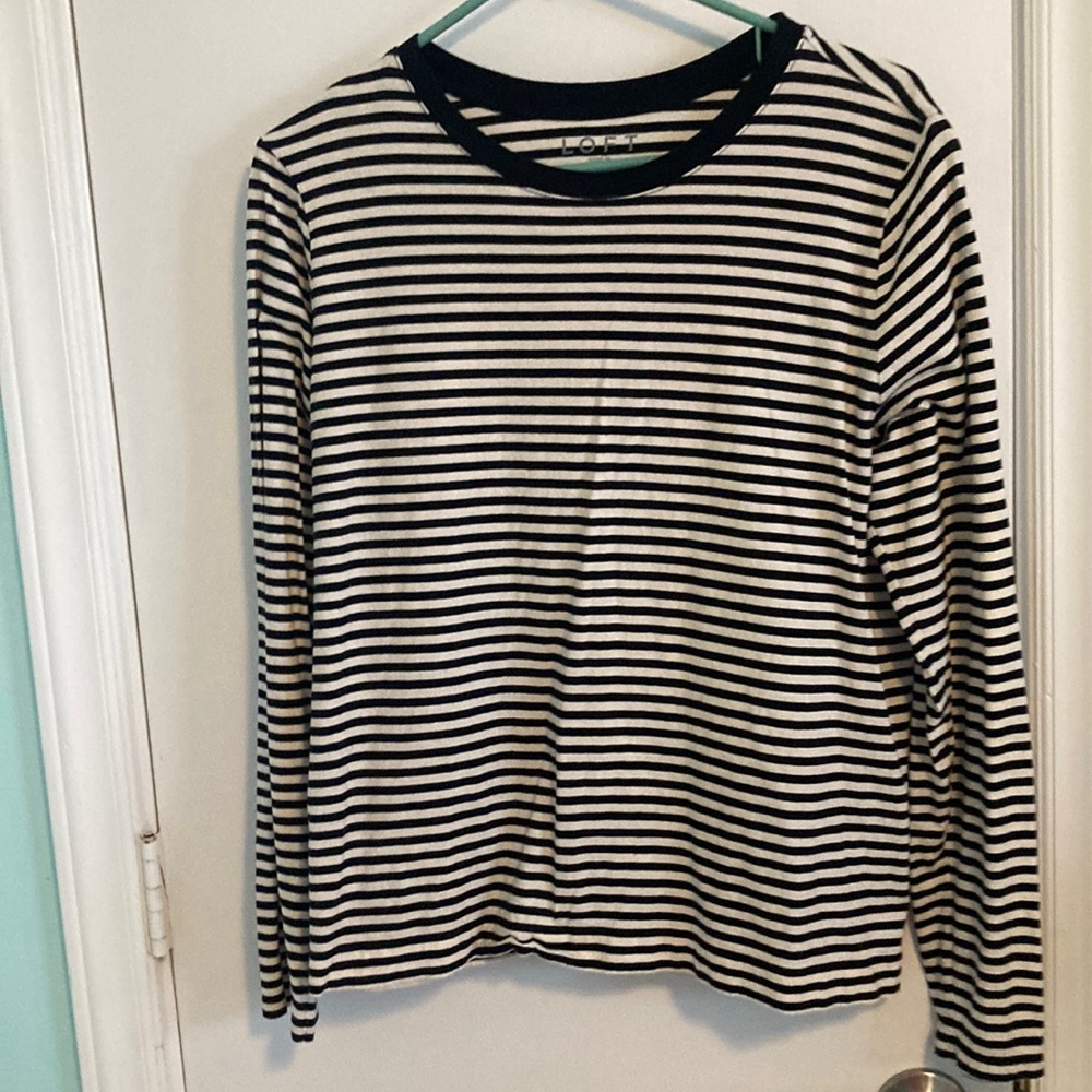 LOFT Black and White Striped Top